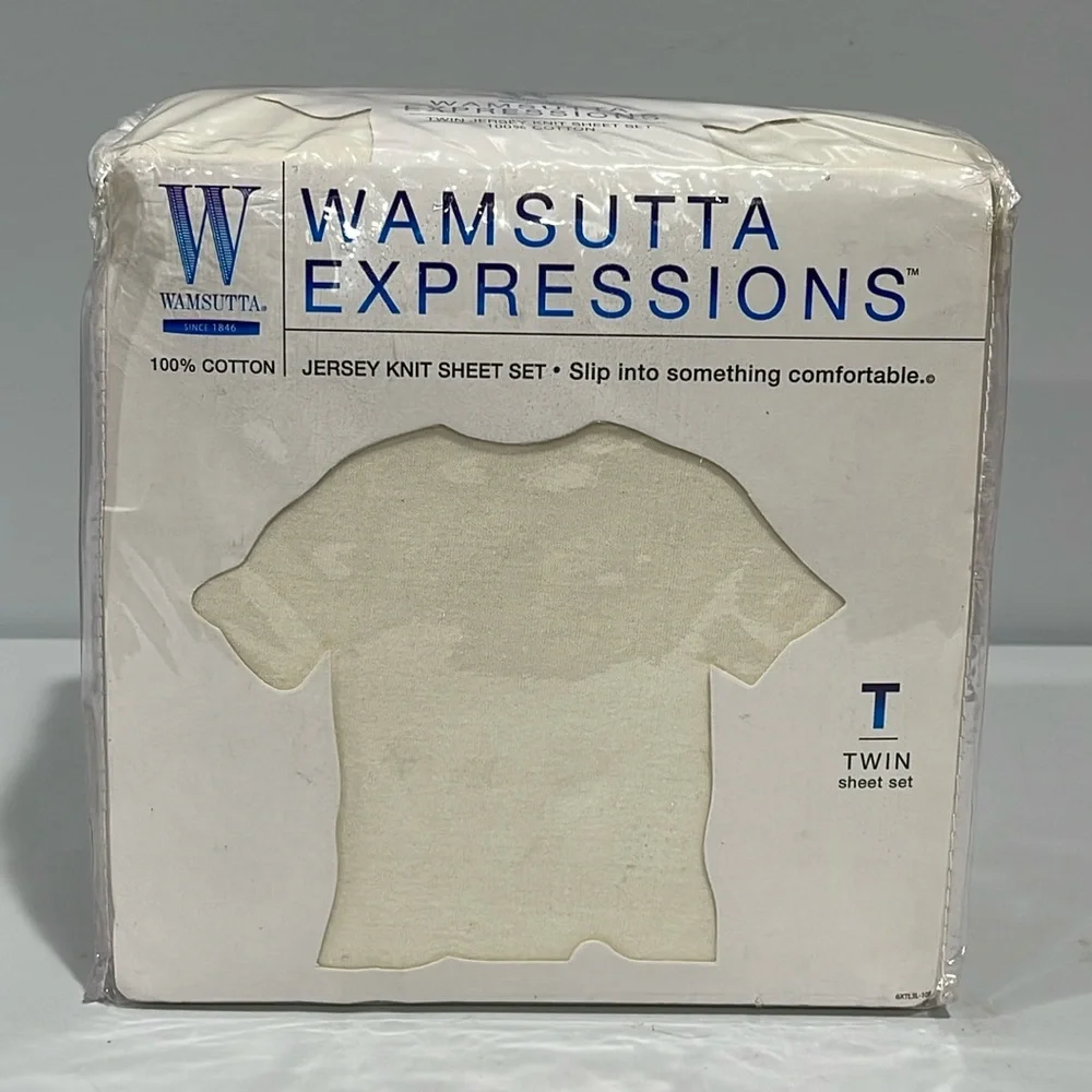 WAMSUTTA Expressions Jersey Knit Cotton Twin Sheet Set ecru ivory NEW